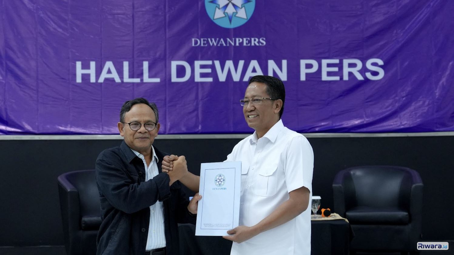 Ketua Dewan Pers, Komaruddin Hidayat dan Menteri Hukum Supratman Andi Atgas saat Diskusi RUU Hak Cipta Dewan Pers di , Jakarta, Kamis (23/4/2026).